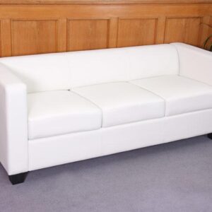 Sofá de 3 lugares BASILIO, Design Elegante, Grande Conforto, em Pele, Cor Branco